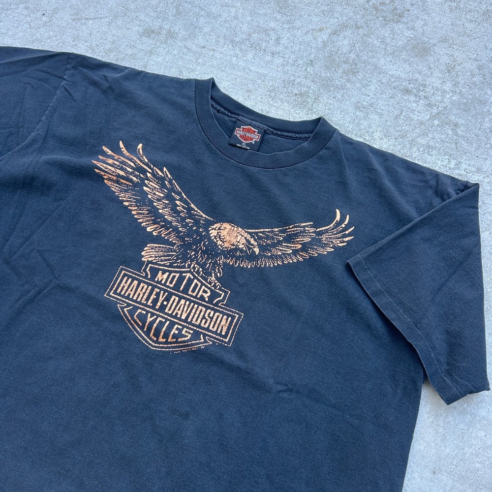 Harley Davidson T Shirt XL Black Vintage 90s Eagle Graphic Gold Single Stitch